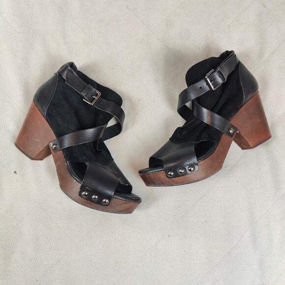 Free People Rendering‎ Clogs Womens 40 US 10 Black Leather Strappy Boho Suede - Picture 1 of 8